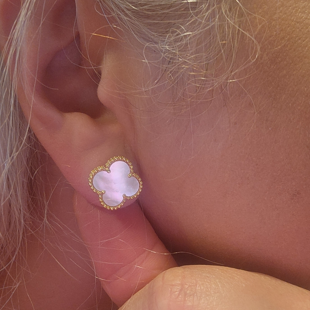 Luxury Women's Malachite Stud Earrings, Four-Leaf Clover,Silver plated. - Picture 8 of 10